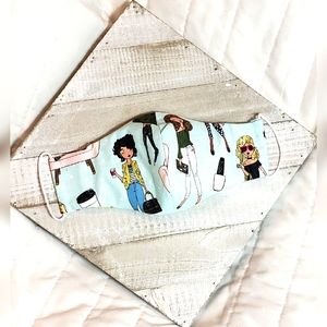 Cartoon Women Teal WhiteFace Mask Reversible Triple Layer Filter NWT